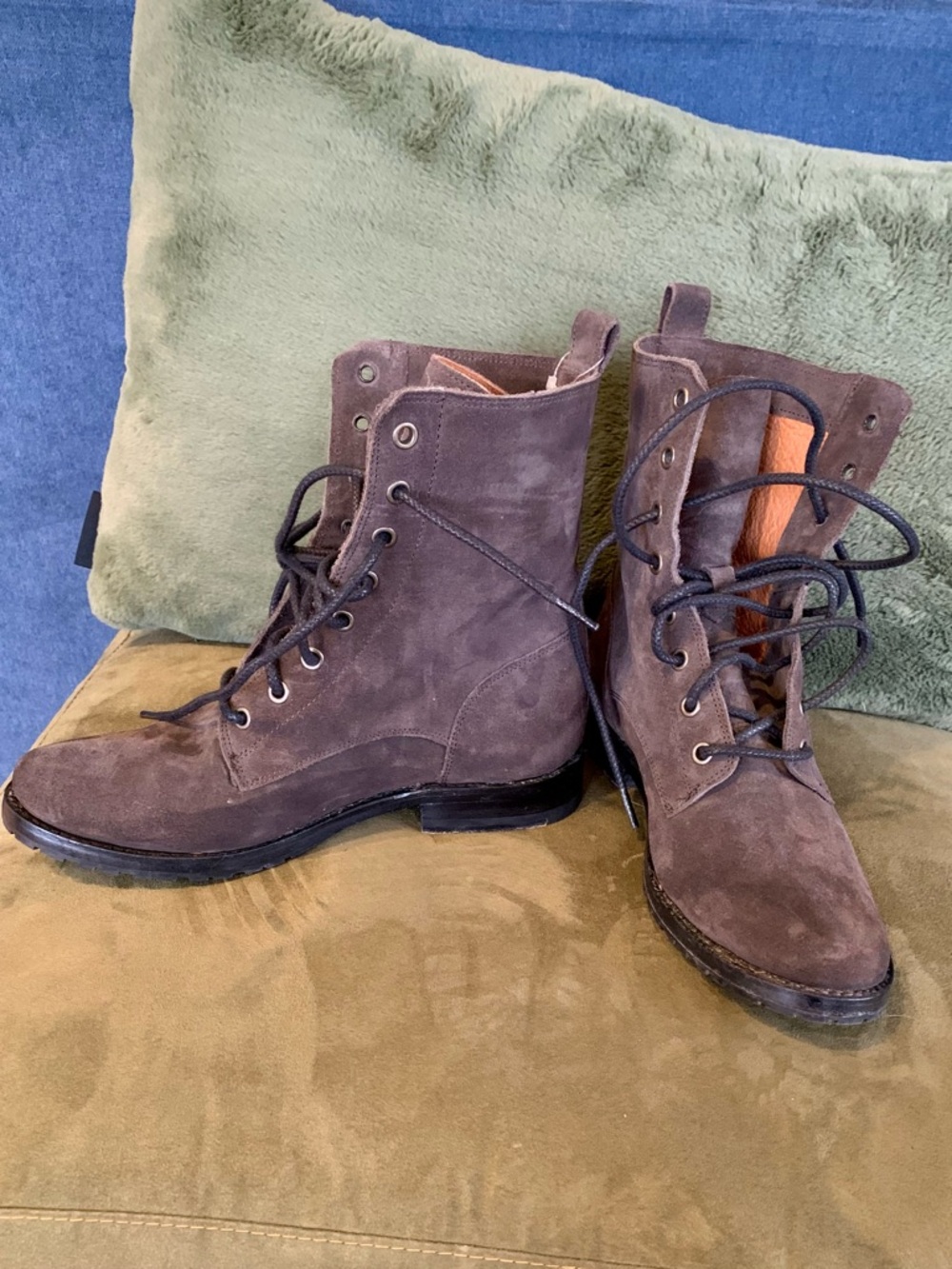 Frye Brown Suede Lace-Up Combat Boots